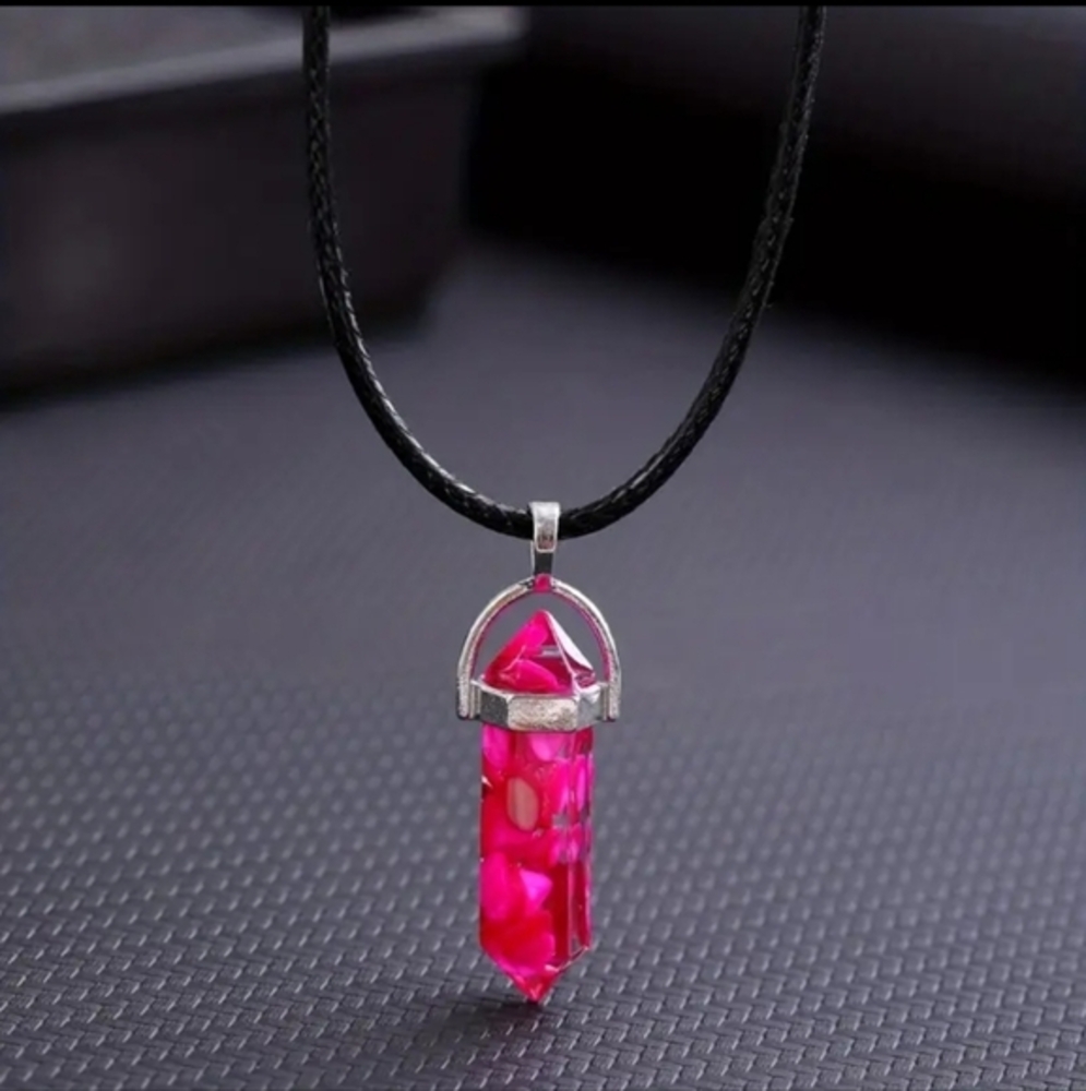 Natural Stone Healing Chakra Balancing Crystal Point Pink Tourmaline‎ Necklace